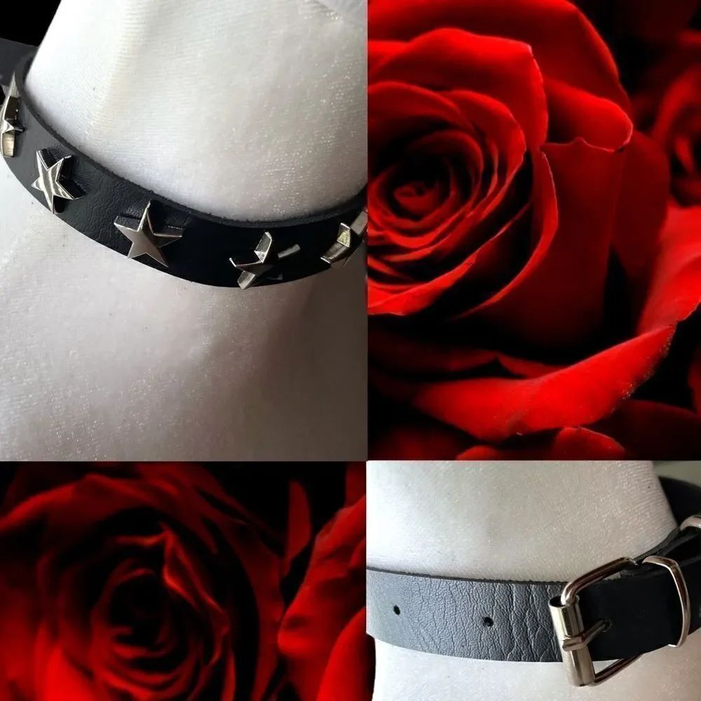 Star-studded Leather Choker Necklace l Buckle l Buttery soft PU leather l New